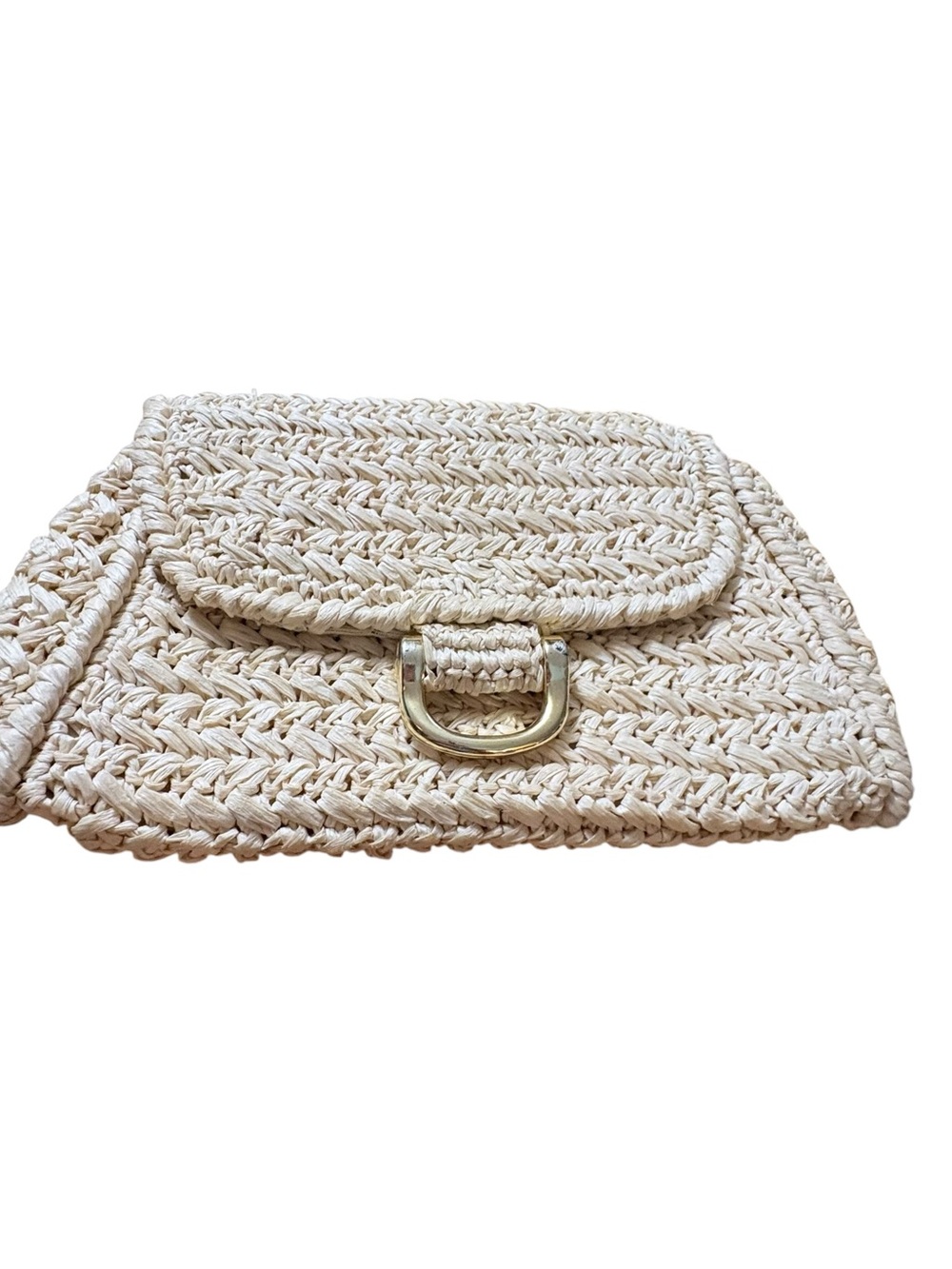 Dorette Vintage Made in Japan Woven Straw Clutch Bag with Gold D-Ring Closure